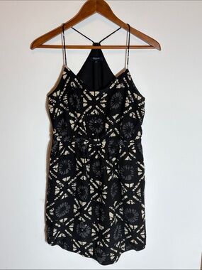 Madewell Sz 2 Black Cream Batik Print Halter Dress Sleeveless Sundress w/lining.